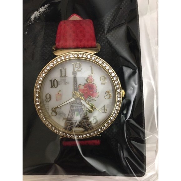 Set Watches Paris Eiffel Tower Rhinestone Dial QuartzAnalog Wrist StainlessSteel - Picture 2 of 5